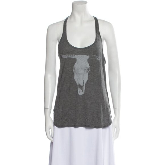 Haute Hippie Charcoal Grey Longhorn Racerback Tank Top - Picture 1 of 3